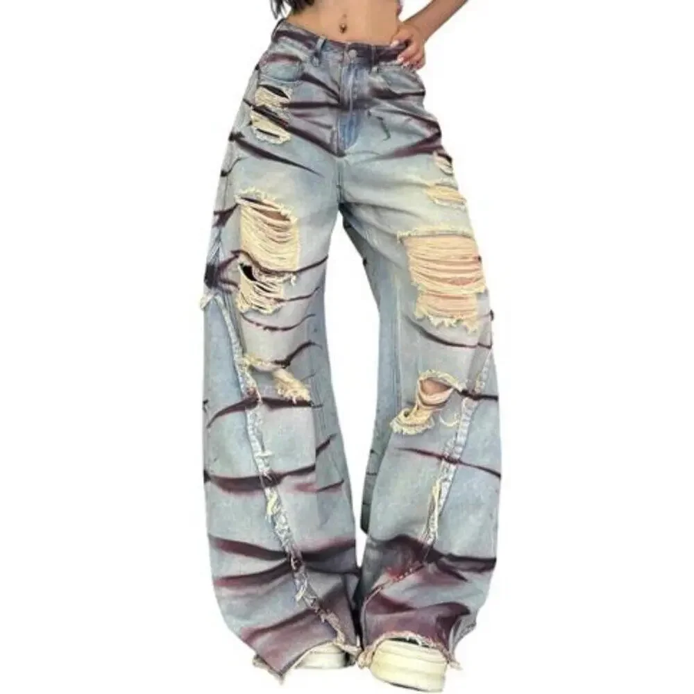 Women's Wide Leg Baggy Jeans Trendy 2026 Denim Pants Vintage Hip Hop Loose Fit - Picture 5 of 7